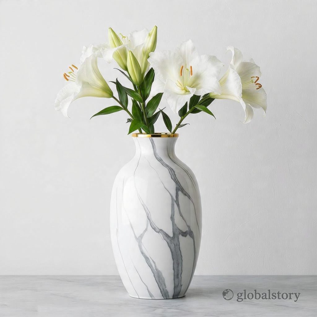 Luxe Marble-Look Ceramic Vase