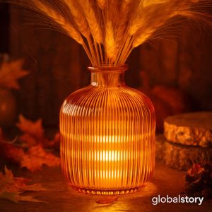 Ribbed Amber Glass Vase