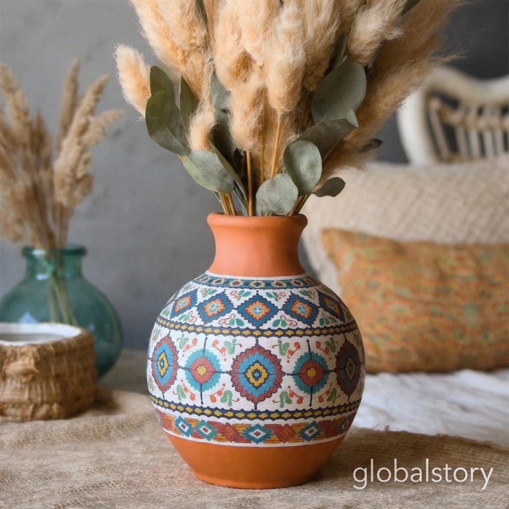 Bohemian Hand-Painted Ceramic Vase