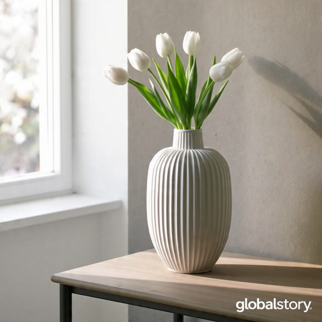 Scandinavian Ribbed Ceramic Vase
