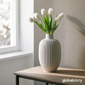 Scandinavian Ribbed Ceramic Vase